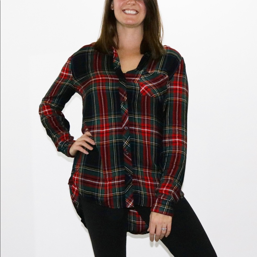 Red and Green Plaid Button Down Shirt